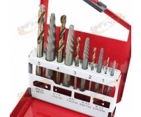 RIGHT HAND 10 PC STEEL SCREW EXTRACTOR DRILL BITS W/ METAL BOX